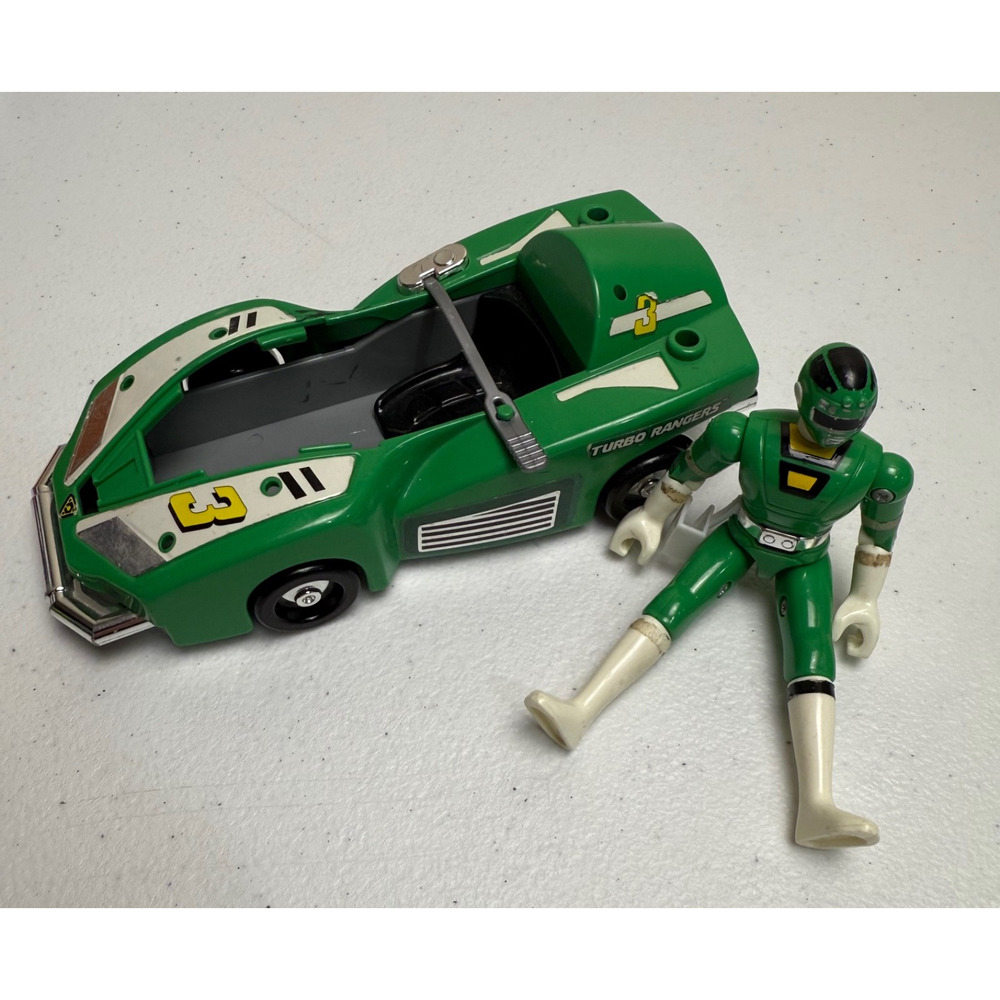 1997 Mighty Morphin Power Rangers Turbo Rangers Green Car & Action Figure VTG